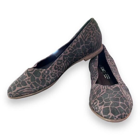 TOMS  Ballet Flats Womens Shoes Sz 6 Brown & Black Animal Print Fabric Slip On - Picture 5 of 9